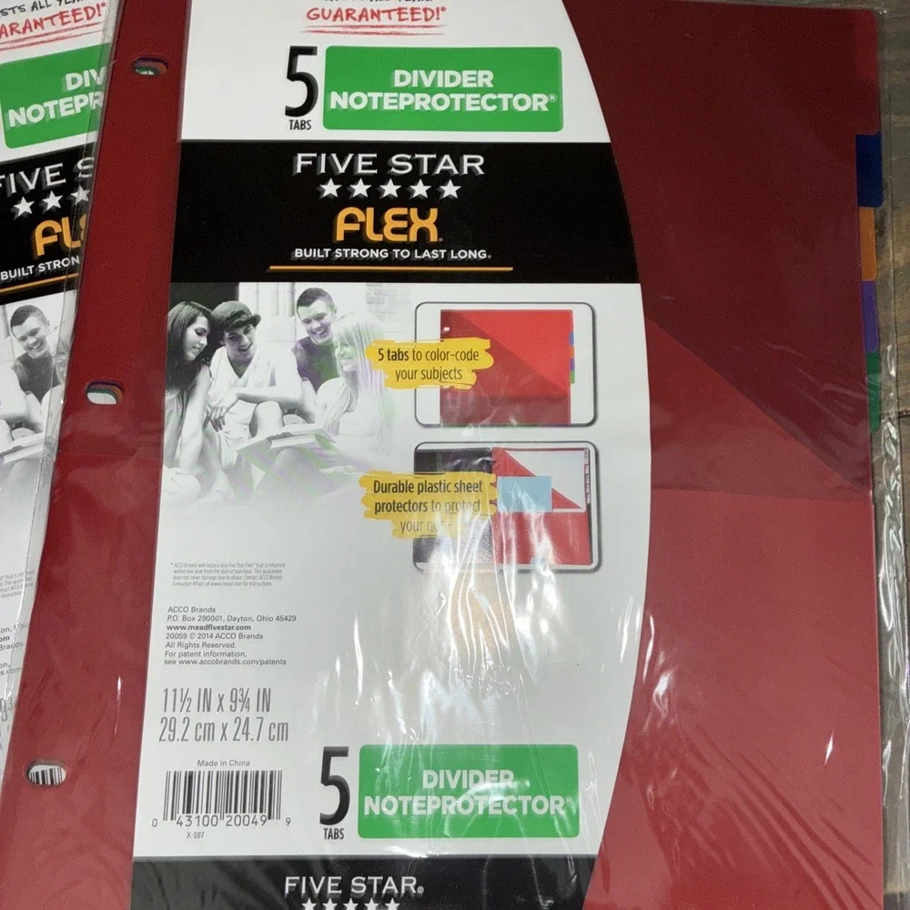 3 packs -Five Star 3 Pocket Binder Dividers 5 Tabs-multi Colors- Brand New
